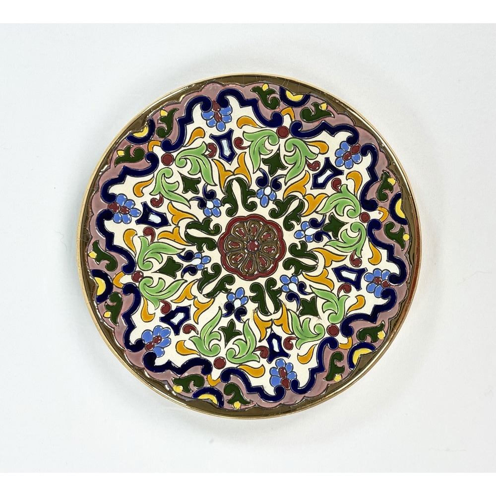 Vintage Ceramicas Sevilla Pimienta Spain Hand Painted 24K Gold Wall Plate Art 8"